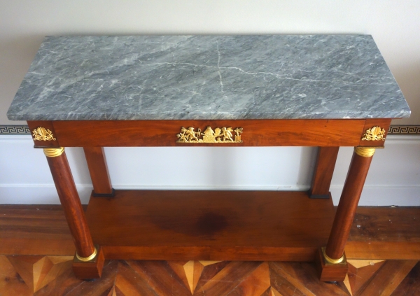 Empire mahogany and ormolu console, blue marbre on top - early 19th century circa 1810