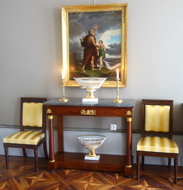 Empire mahogany and ormolu console, blue marbre on top - early 19th century circa 1810