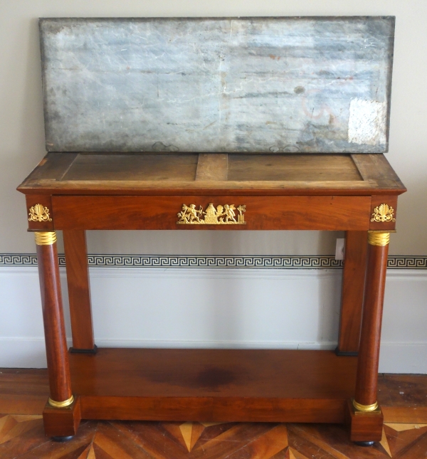 Empire mahogany and ormolu console, blue marbre on top - early 19th century circa 1810