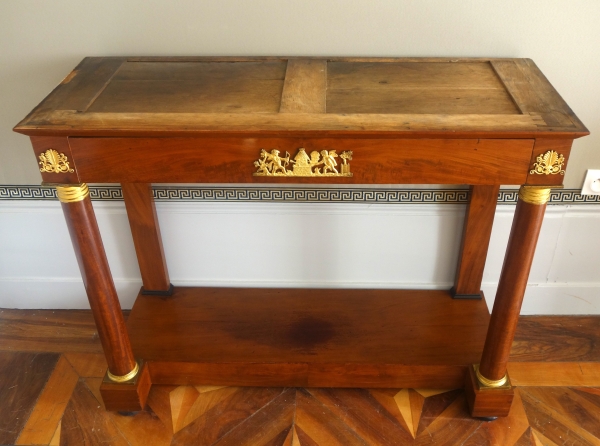 Empire mahogany and ormolu console, blue marbre on top - early 19th century circa 1810