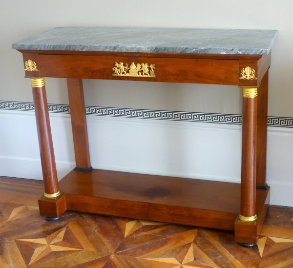 Empire mahogany and ormolu console, blue marbre on top - early 19th century circa 1810