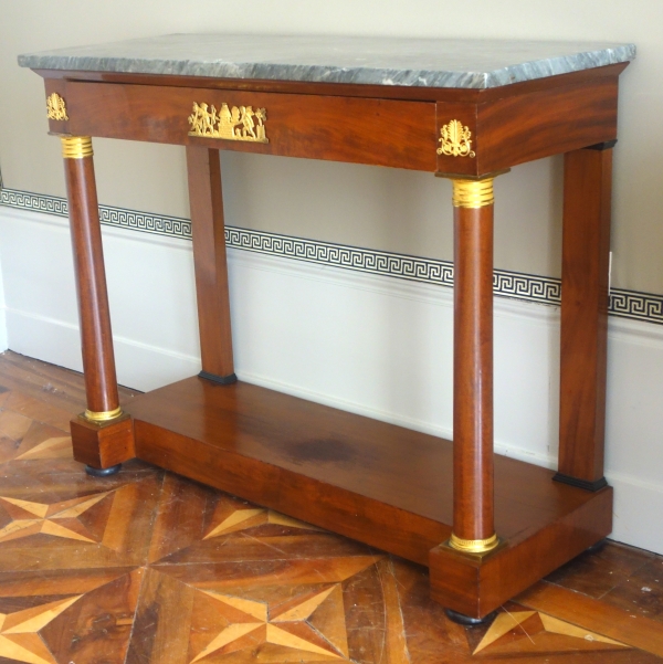 Empire mahogany and ormolu console, blue marbre on top - early 19th century circa 1810