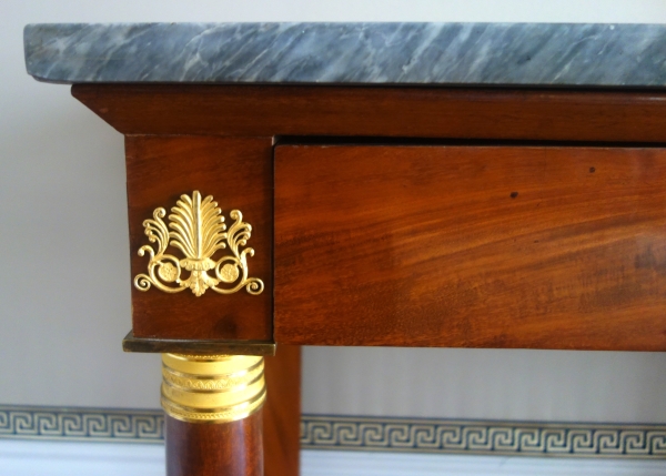 Empire mahogany and ormolu console, blue marbre on top - early 19th century circa 1810