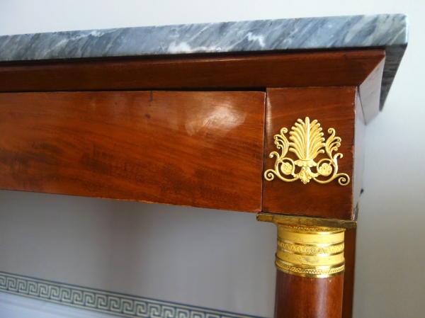 Empire mahogany and ormolu console, blue marbre on top - early 19th century circa 1810