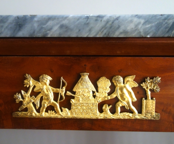 Empire mahogany and ormolu console, blue marbre on top - early 19th century circa 1810
