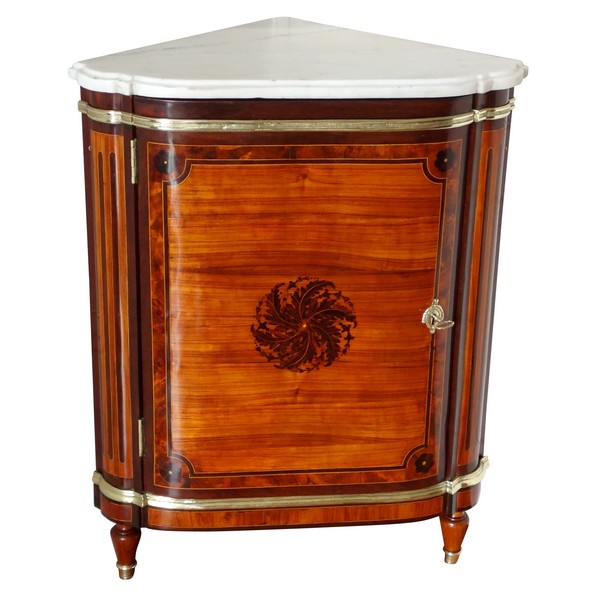 Charles Topino : Louis XVI marquetry corner cupboard, 18th century - stamped