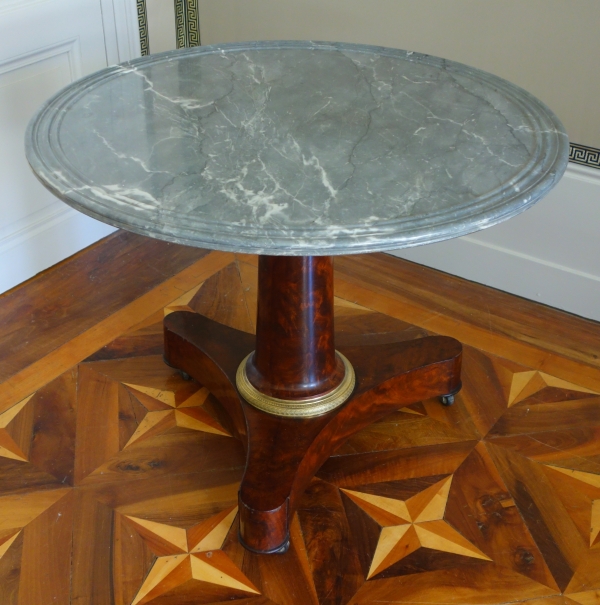 Empire mahogany pedestal table, blue Turquin marble, 19th century circa 1820
