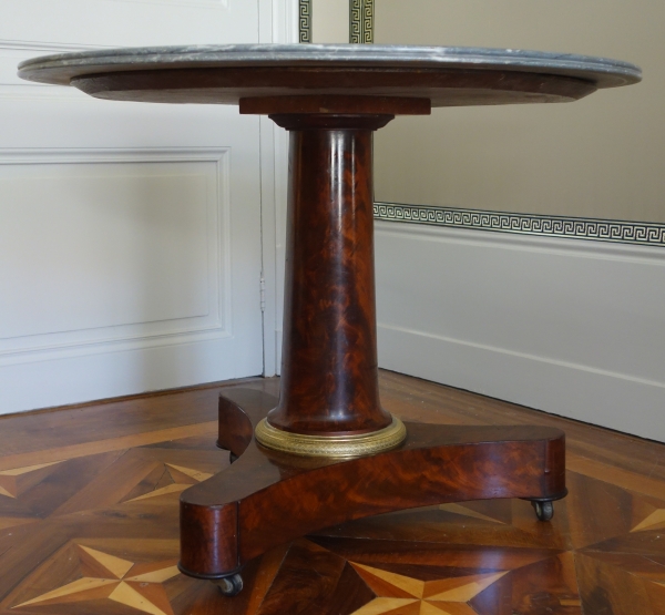 Empire mahogany pedestal table, blue Turquin marble, 19th century circa 1820