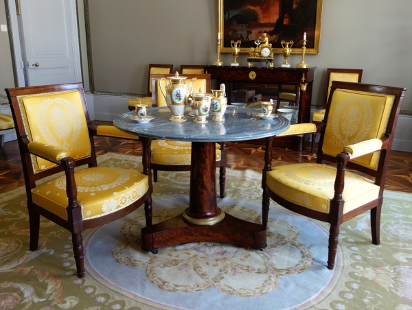 Empire mahogany pedestal table, blue Turquin marble, 19th century circa 1820