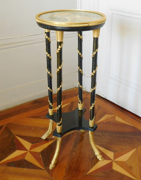 Précieux guéridon en laque et bronze doré - style Louis XVI à la Russe - époque XIXe siècle