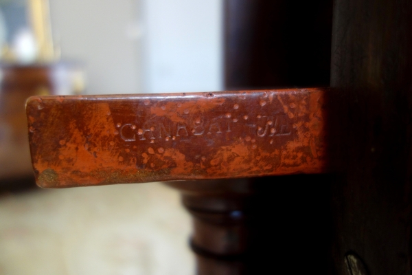 Canabas : speckled mahogany pedestal table, Louis XVI period - stamped - 18th century