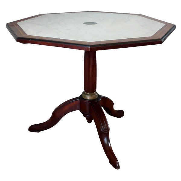 Directoire library table / large pedestal table - mahogany & marble, late 18th century