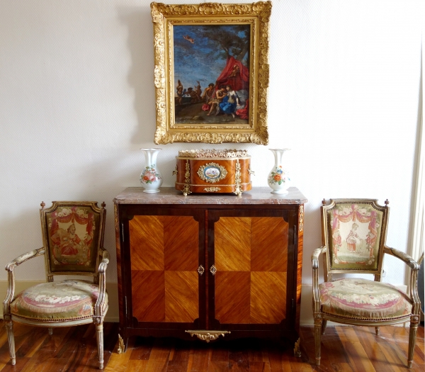 Nicolas Alexandre Lapie : meuble bas d'armoire d'époque Louis XVI en marqueterie - estampillé