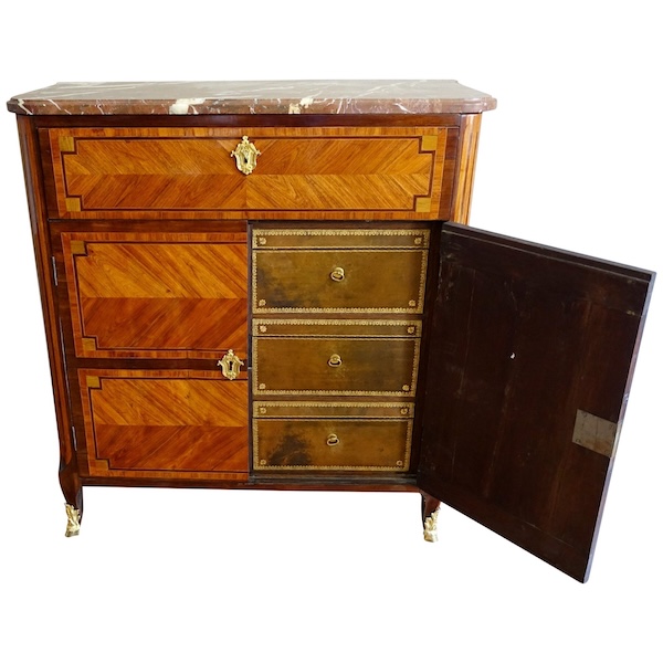 Meuble cartonnier d'époque Transition en marqueterie et bronze doré
