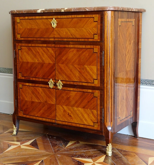 Meuble cartonnier d'époque Transition en marqueterie et bronze doré