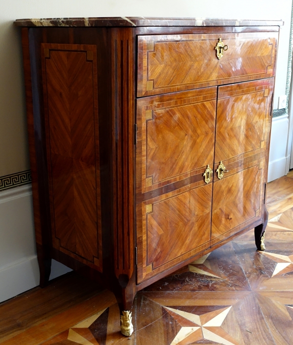 Meuble cartonnier d'époque Transition en marqueterie et bronze doré