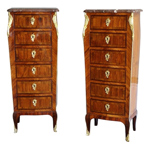 Paire de chiffonniers en marqueterie, époque Louis XV - XVIIIe siècle