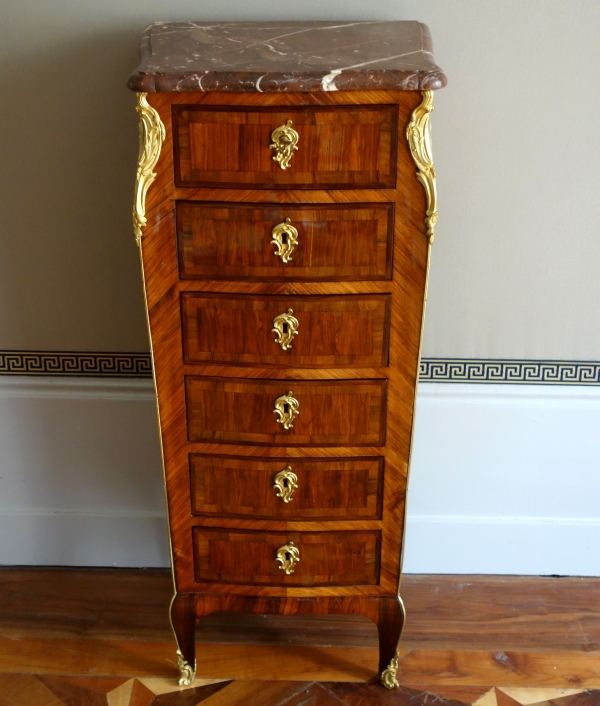 Paire de chiffonniers en marqueterie, époque Louis XV - XVIIIe siècle