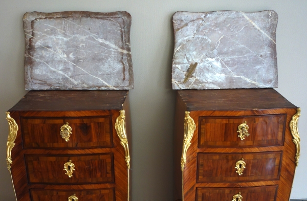 Paire de chiffonniers en marqueterie, époque Louis XV - XVIIIe siècle