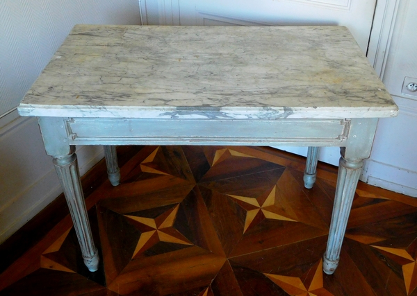 Louis XVI (hunting) game table, patinated wood, thick marble