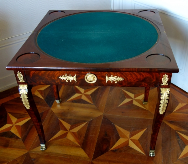 Empire mahogany and ormolu card table / game table or console, early 19th century