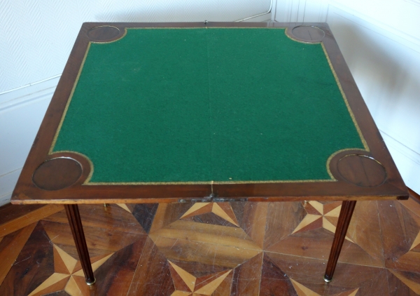 Fidelys Schey : table à jeu Louis XVI en acajou & ébène époque fin XVIIIe siècle, estampillée