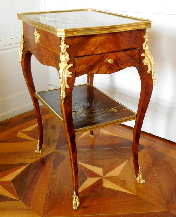 JP Latz : Louis XV coffee table, violet wood and Japanese lacquer - stamped