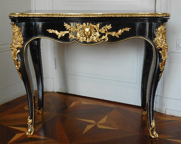 Regency style lacquered wood and ormolu game table / card table, mid 19th century