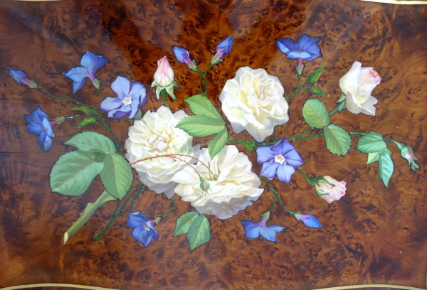 Table à ouvrages à marqueterie de porcelaine - époque Napoleon III, XIXe siècle