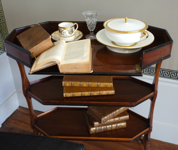 Table de salon tricoteuse XVIIIe en acajou et ébène, époque Directoire