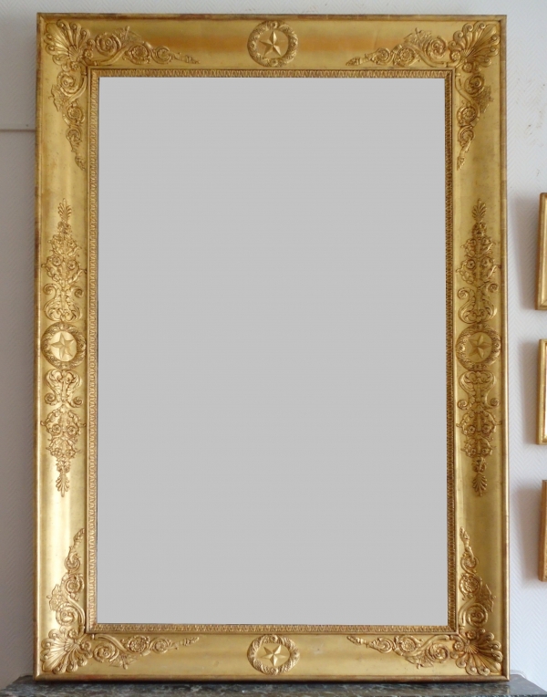 Important miroir Empire d'époque Charles X, bois doré et glace au mercure - 195cm x 128cm