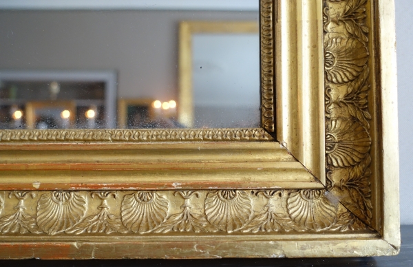 Tall Empire mantel mirror, gold leaf gilt wood frame, mercury gilt - 157cm x 90cm