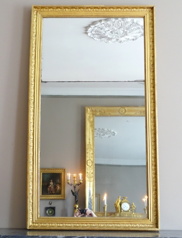 Tall Empire mantel mirror, gold leaf gilt wood frame, mercury gilt - 157cm x 90cm