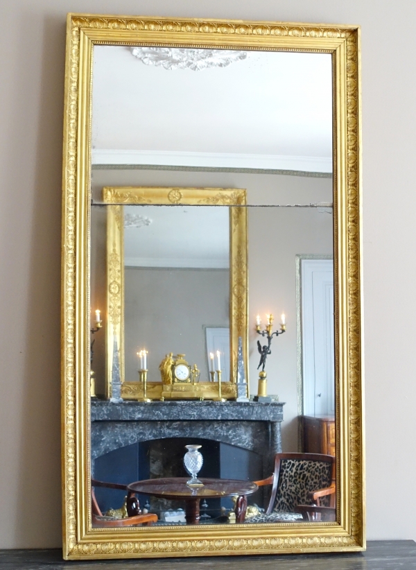 Tall Empire mantel mirror, gold leaf gilt wood frame, mercury gilt - 157cm x 90cm