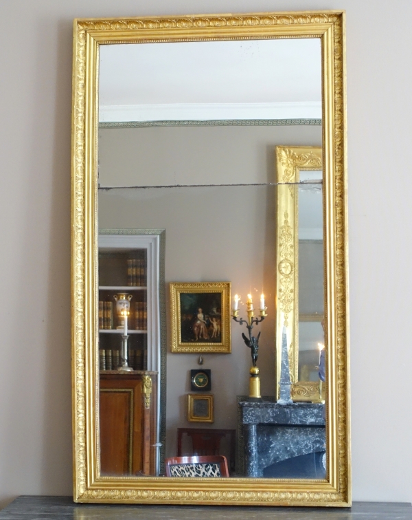 Tall Empire mantel mirror, gold leaf gilt wood frame, mercury gilt - 157cm x 90cm