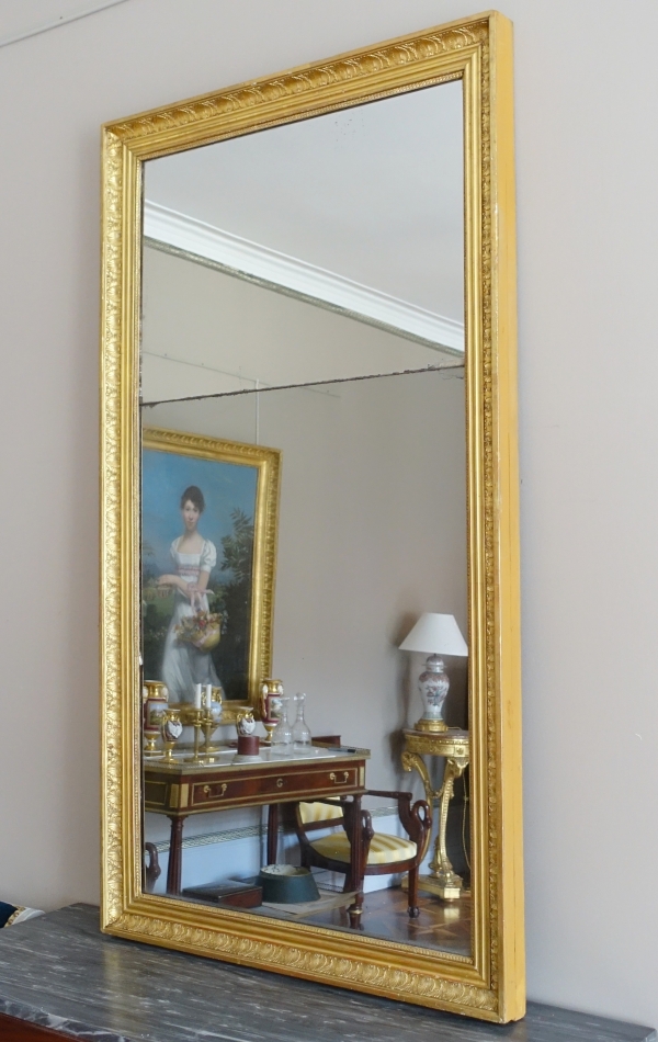 Tall Empire mantel mirror, gold leaf gilt wood frame, mercury gilt - 157cm x 90cm