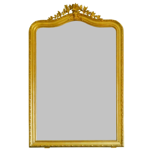 Très grand miroir de cheminée, cadre en bois doré, glace au mercure, époque Napoléon III - 135cm x 210cm