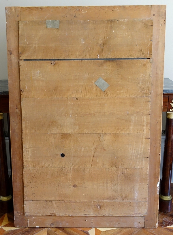 Grand miroir de cheminée Empire en bois doré à l'or fin, glace au mercure - 96cm x 142,5cm