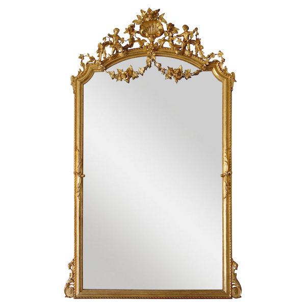 Large gold leaf gilt wood mirror, mercury mirror - Napoleon III period - 205cm x 128cm