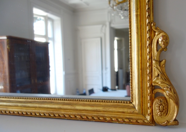 Grand miroir de cheminée en bois doré d'époque Napoléon III, glace au mercure - 205cm x 128cm