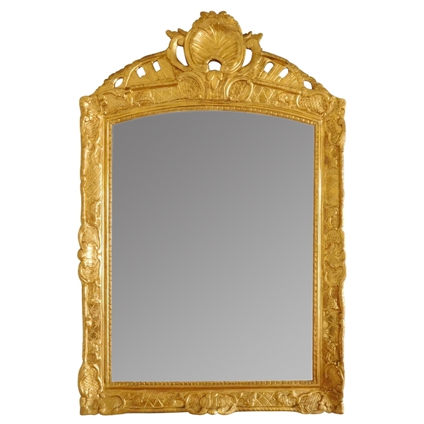 Grand cadre miroir en bois sculpté et doré, époque Louis XIV, glace au mercure