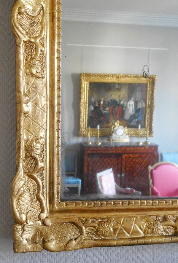 Early 18th century - French Louis XIV mercury mirror, gilt wood frame