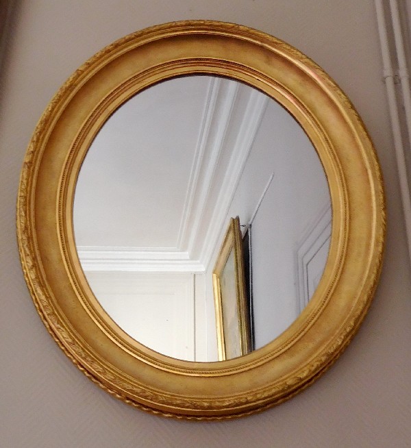 Tall mercury mirror, oval gilt wood frame, 19th century, 82cm x 71cm