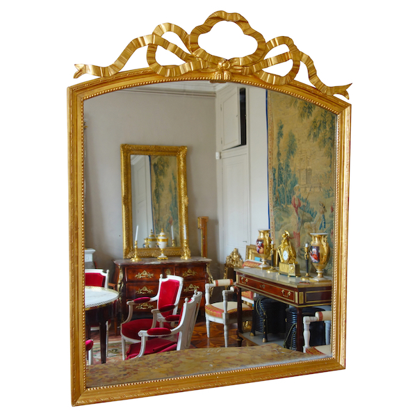 Large gold leaf gilt wood Louis XVI provencal mirror, mercury glass  - 143cm x 114.5cm