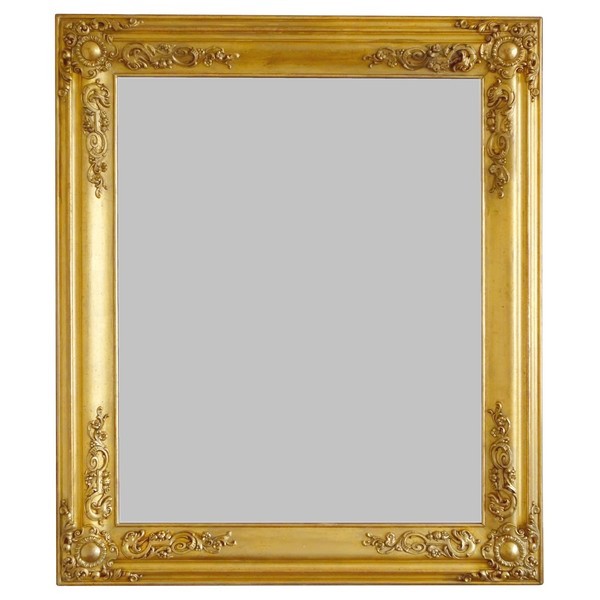 Miroir en bois doré à la feuille d'or à glace au mercure milieu XIXe siècle - 100cm x 80cm