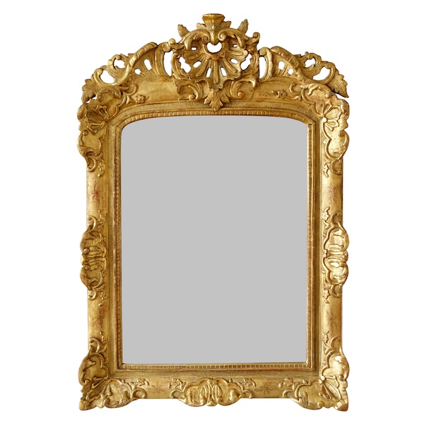 Miroir en bois doré d'époque Régence Louis XV - dorure à la feuille d'or - 97cm x 67,5cm