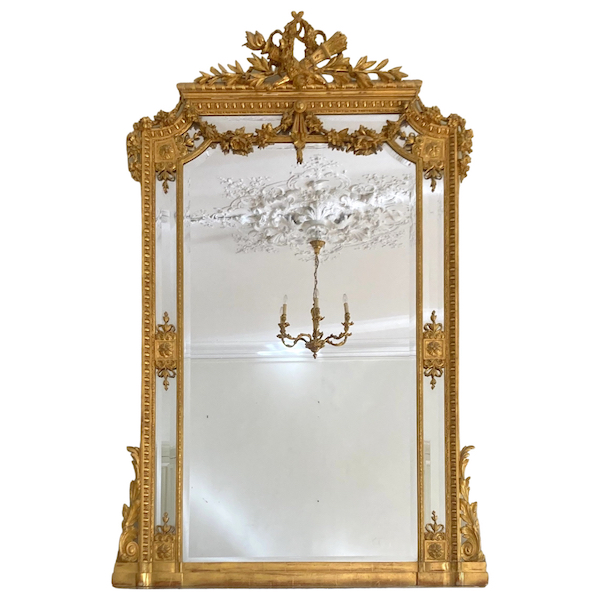 Large Louis XVI style gold leaf gilt wood mirror