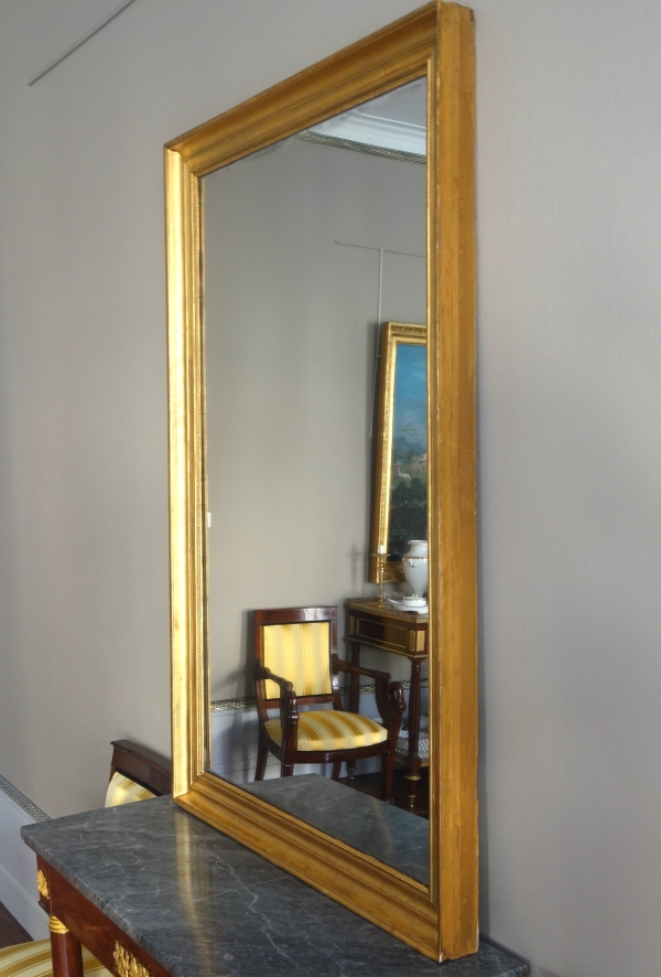 Miroir de cheminée en bois doré à la feuille d'or glace au mercure - 142cm x 97cm