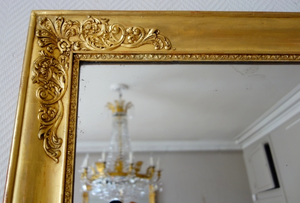 Large gold leaf gilt wood Empire mirror, mercury glass, 19th century - 102.5cm x 130cm