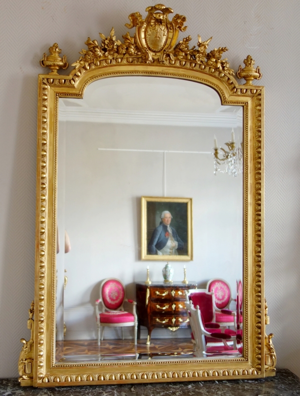 Miroir de cheminée de style Louis XVI en bois doré, époque XIXe siècle vers 1880 - 153cm x 109cm